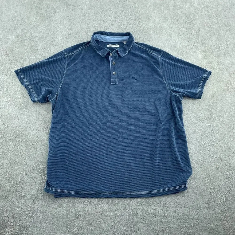 💥 Tommy Bahama Mens Polo Shirt 1XLB Blue Striped TENCEL 3247